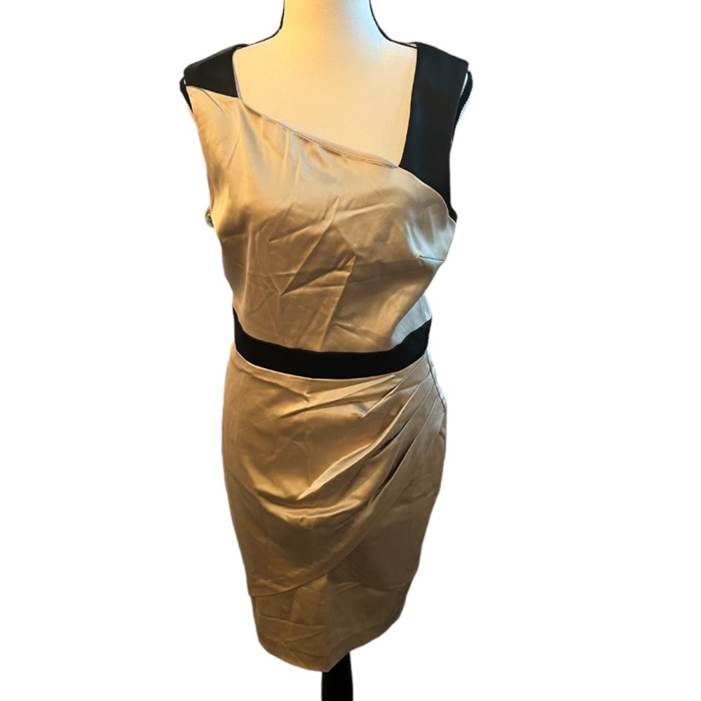 Cache Champagne and Black Dress Size 10 Black Semi-Formal Color Block Mini